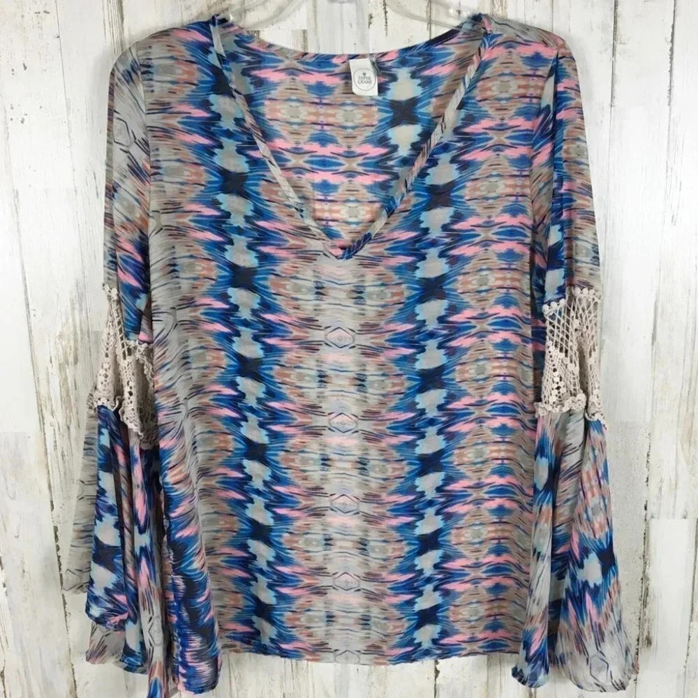 Paper Crane Long Sleeve Bell Boho Chic Top Blouse